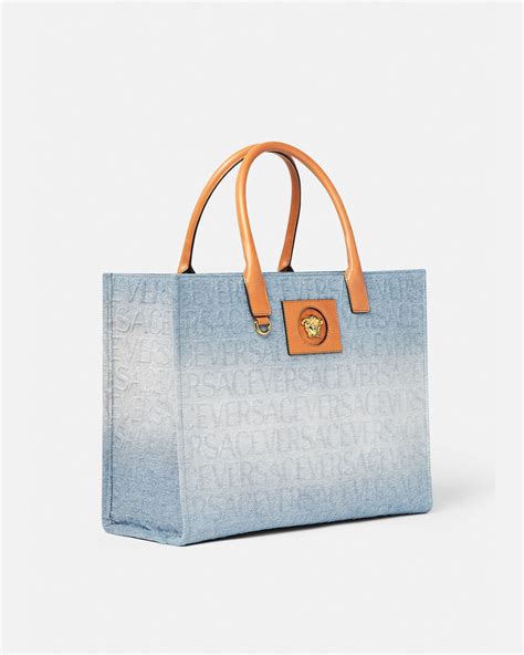 versace tote genuine leather nordstrom|Versace denim tote bag.